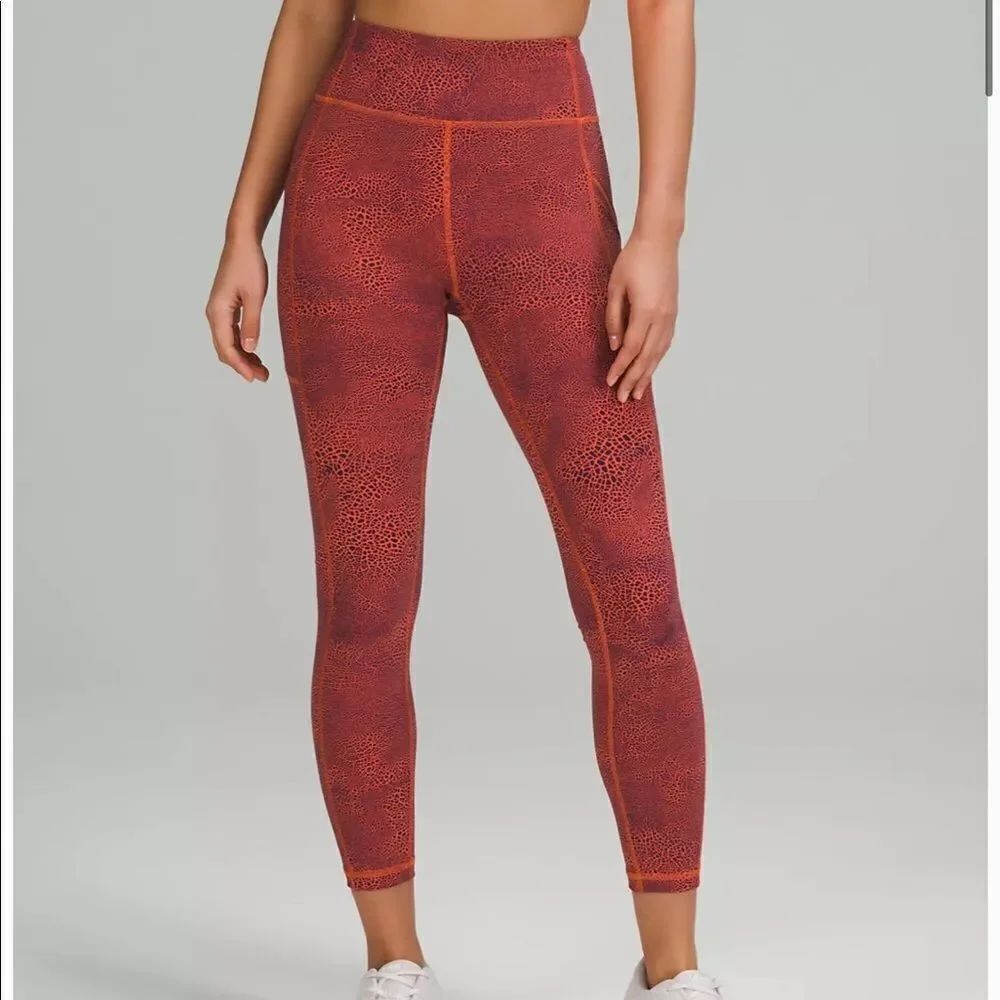 NWT New LULULEMON HR High Rise Invigorate Tight CGWC Crackle Orange Navy 8
